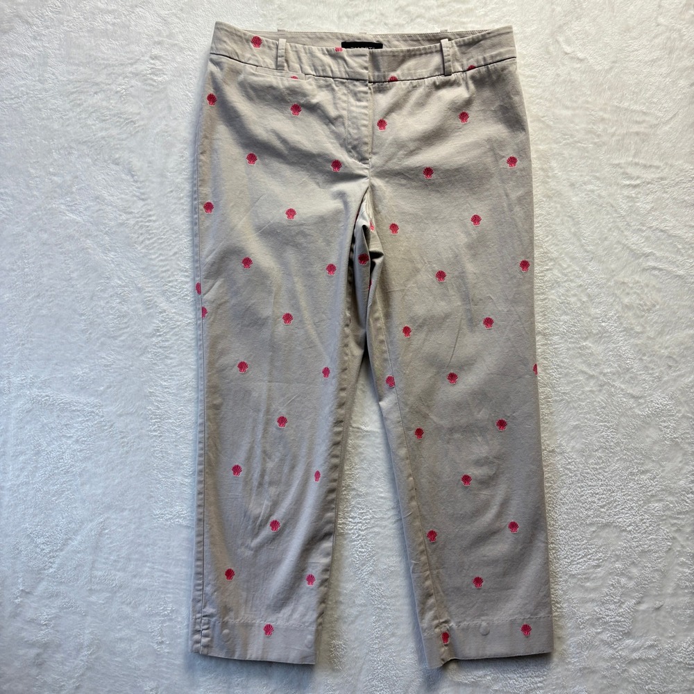Talbots Pants Women‎ Sz 8 Beige Pink Shell Print Signature Capri